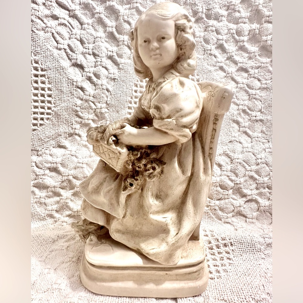 1950’s Chalkware Bookend/Figurine  by ABCO Victorian Girl Holding Basket- Rare